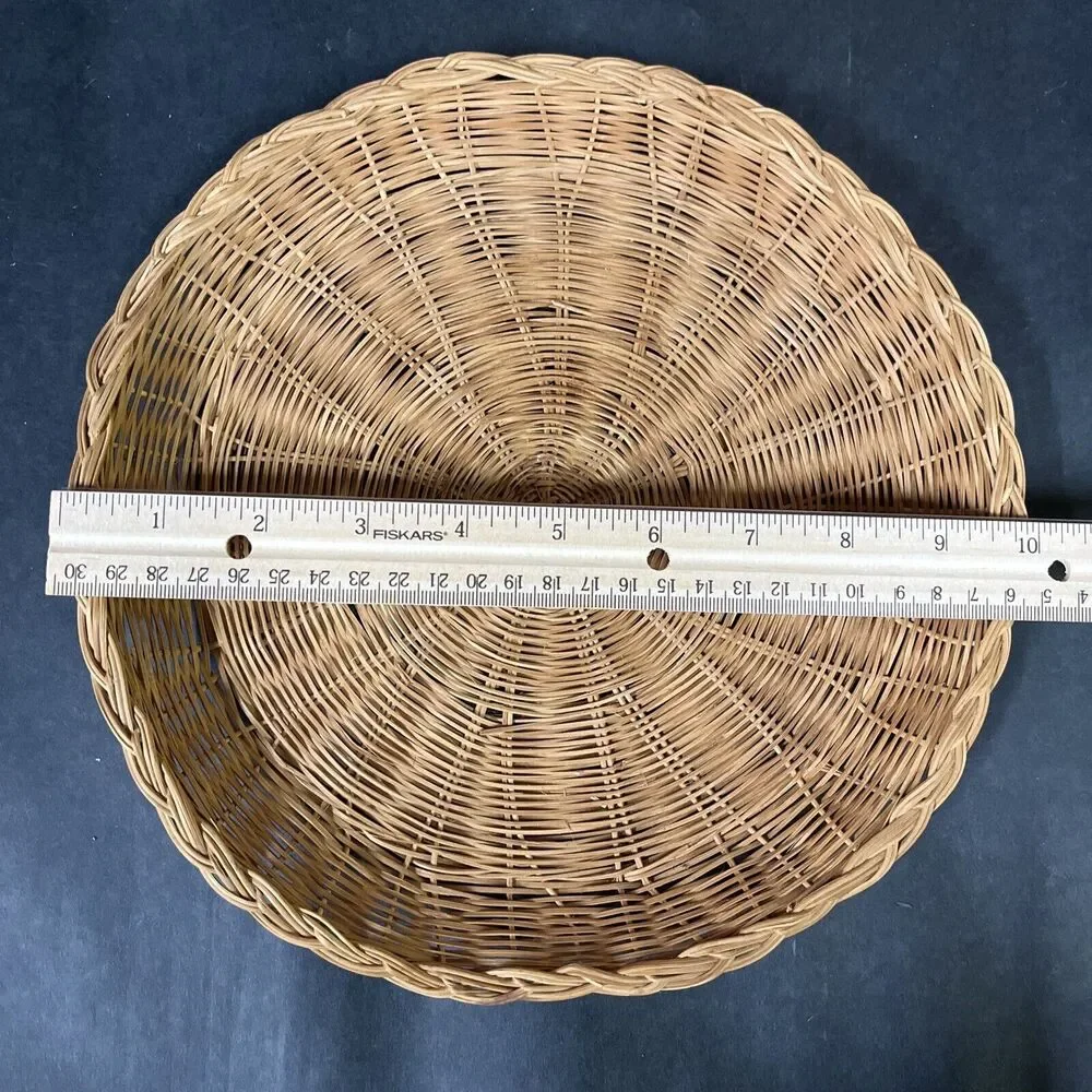 VTG Lot Of 3 Wicker Baskets Circle Trays Plate Holders Wall Decor Kitchen‎ 10